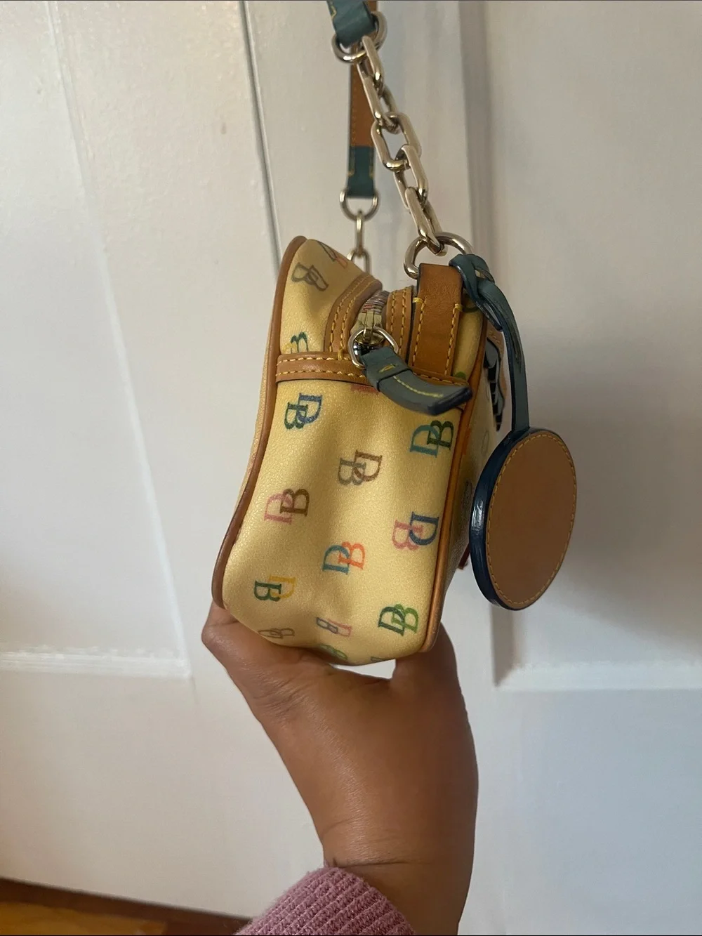 Dooney & Bourke Vintage Y2K Yellow Multicolor DB Logo Canvas Shoulder Bag